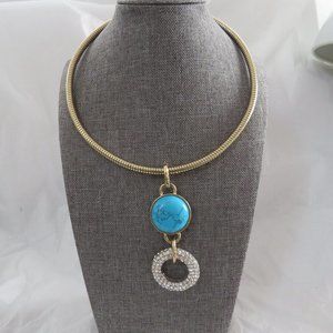 R.J. Graziano Faux Turquoise and Rhinestone Gold-Tone Choker